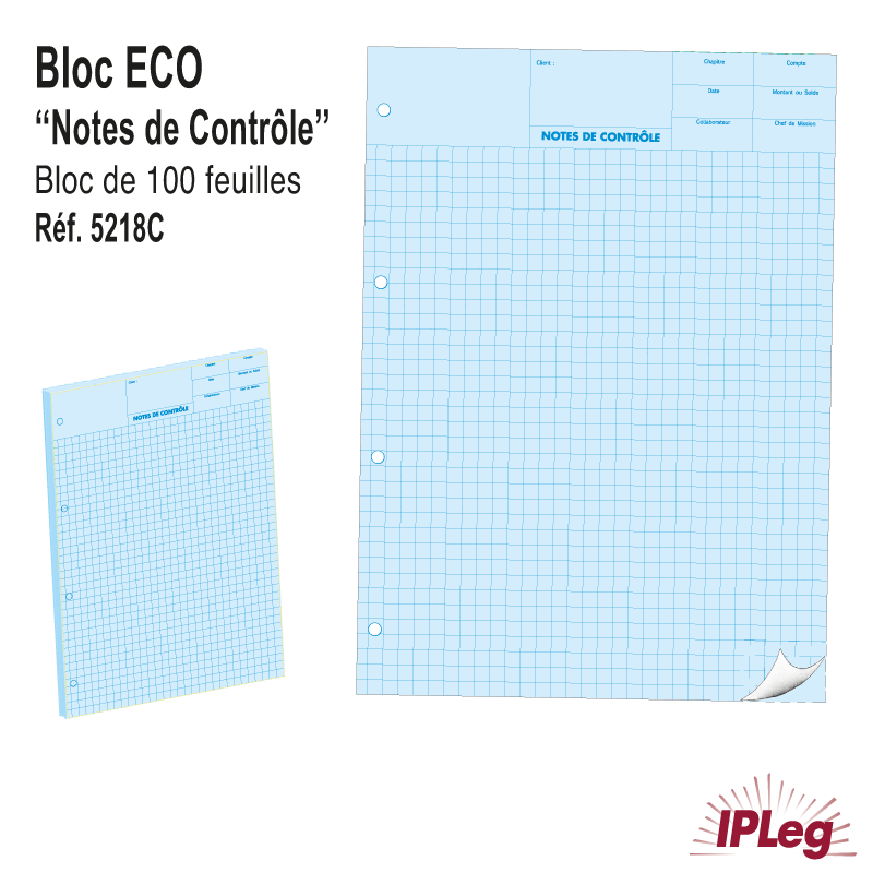 Notes de Contrôle ECO - Bloc de 100 Feuilles